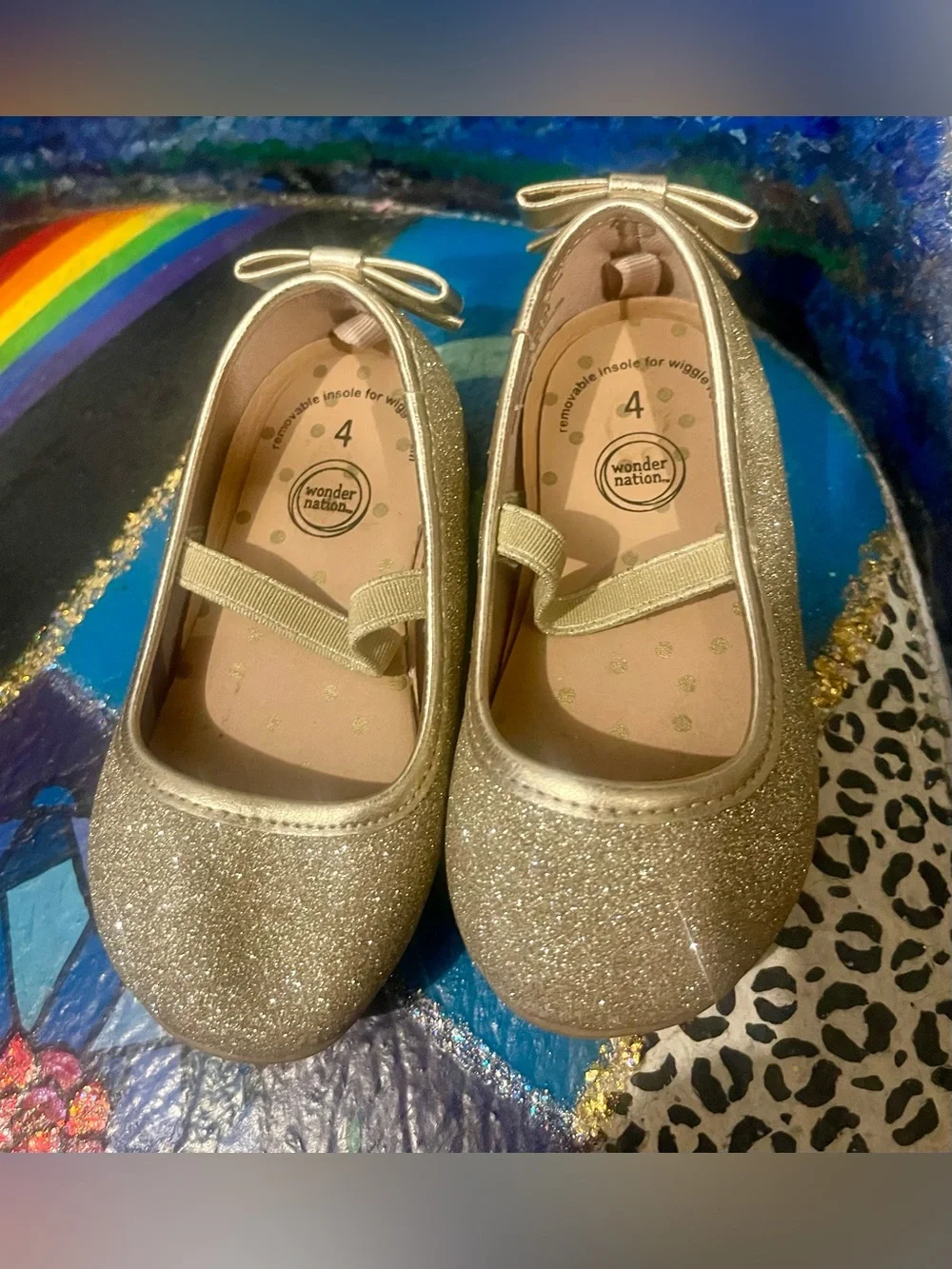 wonder nation Gold Glitter Mary Jane Flats with Bow Toddler Size 4